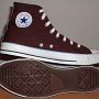 Brown High Top Chucks  Brown and Carolina blue 2-tone high tops, Inside patch and sole views.
