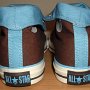 Brown High Top Chucks  Rear view of rolled down brown and Carolina blue 2-tone high tops.