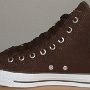 Brown High Top Chucks  Right brown and parchment fleece high top, inside patch view.