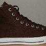 Brown High Top Chucks  Right brown and parchment fleece high top, outside view.