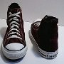 Brown High Top Chucks  Chocolate brown high tops with black felt interior, front and rear views.