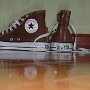 Brown High Top Chucks  Inside patch and rear view of chocolate brown high top chucks.