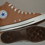 Brown High Top Chucks  Inside patch and sole views of tannin high tops.