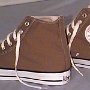 Brown High Top Chucks  Taupe high tops, side view.