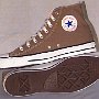 Brown High Top Chucks  Taupe high tops, right inside patch and sole views.