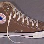 Brown High Top Chucks  Left taupe high top, left inside patch view.