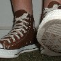 Brown High Top Chucks  Wearing chocolate high tops, front view shot 2.