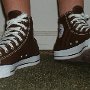 Brown High Top Chucks  Wearing chocolate brown high tops, front view shot 6.