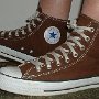 Brown High Top Chucks  Wearing chocolate high tops, left side view 2.
