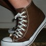 Brown High Top Chucks  Wearing chocolate brown high tops, left side view shot 4.