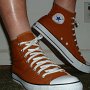 Brown High Top Chucks  Wearing Sienna brown high tops, right side view 2.