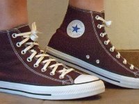 Burnt Umber High Top Chucks  Wearing burnt umber tops, right side view 1.