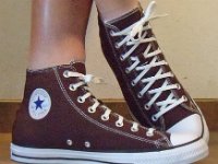 Burnt Umber High Top Chucks  Wearing burnt umber tops, right side view 2.