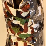Camouflage Print Shoelaces On Chucks  Desert camouflage print shoelaces on brown camouflage print high top chucks.