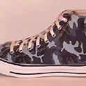 Camouflage Chucks  Left blue camouflage high top, outside view.
