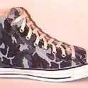 Camouflage Chucks  Right blue camouflage high top, outside view.