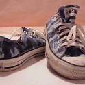 Camouflage Chucks  Blue camouflage low cuts, front and side views.