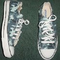 Camouflage Chucks  Blue camouflage low cuts, top and side views.