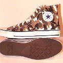 Camouflage Chucks  Brown camouflage high tops, right inside and sole views.