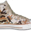 Camouflage Chucks  Inside patch view of a left desert print camouflage high top.