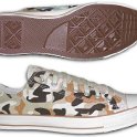 Camouflage Chucks  Side and sole views of desert print low cut chucks.