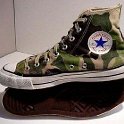 Camouflage Chucks  Green camouflage high tops, right inside and sole views.