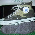 Camouflage Chucks  Green camouflage high tops, jungle pattern, right inside and sole views.