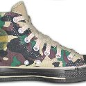 Camouflage Chucks  Inside patch view of a left light olive camouflage high top.