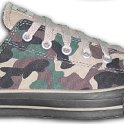 Camouflage Chucks  Side view of a right light olive camouflage low cut.