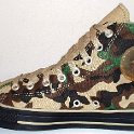 Camouflage Chucks  Inside patch view of a right olive green camouflage high top.