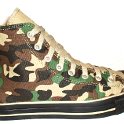 Camouflage Chucks  Outside view of a right olive green camouflage high top.