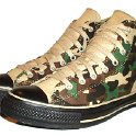 Camouflage Chucks  Angled side view of olive green camouflage high tops.