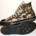 Camouflage Chucks  Inside patch and sole views of  olive green camouflage high tops.