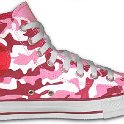 Camouflage Chucks  Inside patch view of a left pink camouflage high top