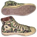 Camouflage Chucks  Inside patch and sole views of green skull camouflage high top chucks.