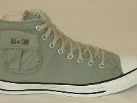Cargo High Top Chucks  Right olive green cargo high top, side pocket view.