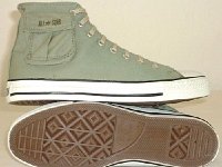 Cargo High Top Chucks  Olive green cargo high tops, right outside pocket and left sole view.