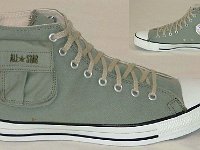 Cargo High Top Chucks  Outside and inset patch view of olive green cargo chucks.