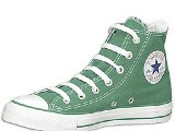 Celtic Green HIgh Top Chucks  Celtic green high top, angled right inside patch view.