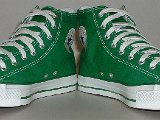 Celtic Green HIgh Top Chucks  Angled front view of celtic green high top chucks.