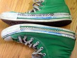 Celtic Green HIgh Top Chucks  Well worn Celtic green high top with artwork, shot 5.