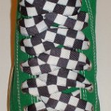 Black and White Checkered Shoelaces on Chucks  Celtic green high top with black and white checkered shoelaces.