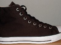 Chocolate and Parchment Fleece High Top Chucks  Right brown and parchment fleece high top, outside view.