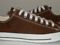 Core Chocolate Brown Low Cut Chucks  Outside views of chocolate brown low cut chucks.