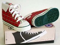 Christmas High Top Chucks  Plaid Christmas high tops for infants and toddlers, angled front and sole view.