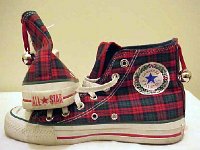 Christmas High Top Chucks  Plaid Christmas high top chucks, showing the heel patch and special Converse side patch.