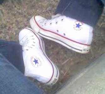 white chucks with red heart