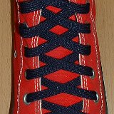 Navy Blue Classic Shoelaces  Red high top with navy blue laces.