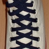 Navy Blue Classic Shoelaces  Natural white high top with navy blue laces.
