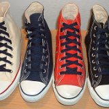 Navy Blue Classic Laces  Core color high top chucks with navy blue laces.